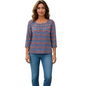 Lara Lane Women's XL Chevron Print Blouse with Gemstone Accents